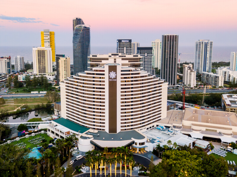Wide shot image of The Star on Gold Coast and Broadbeach in the background