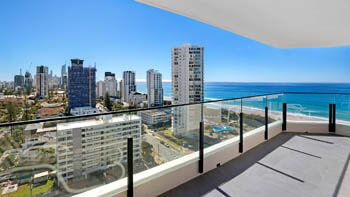 Corner beachfront balcony with panoramic ocean and skyline views at ULTIQA Beach Haven on Broadbeach.