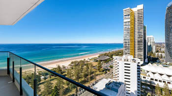Private balcony with sweeping beachfront and ocean views at ULTIQA Beach Haven on Broadbeach.